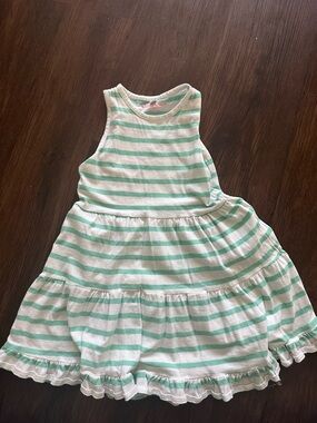 Crewcuts Mint & White Striped Tiered Cotton Dress